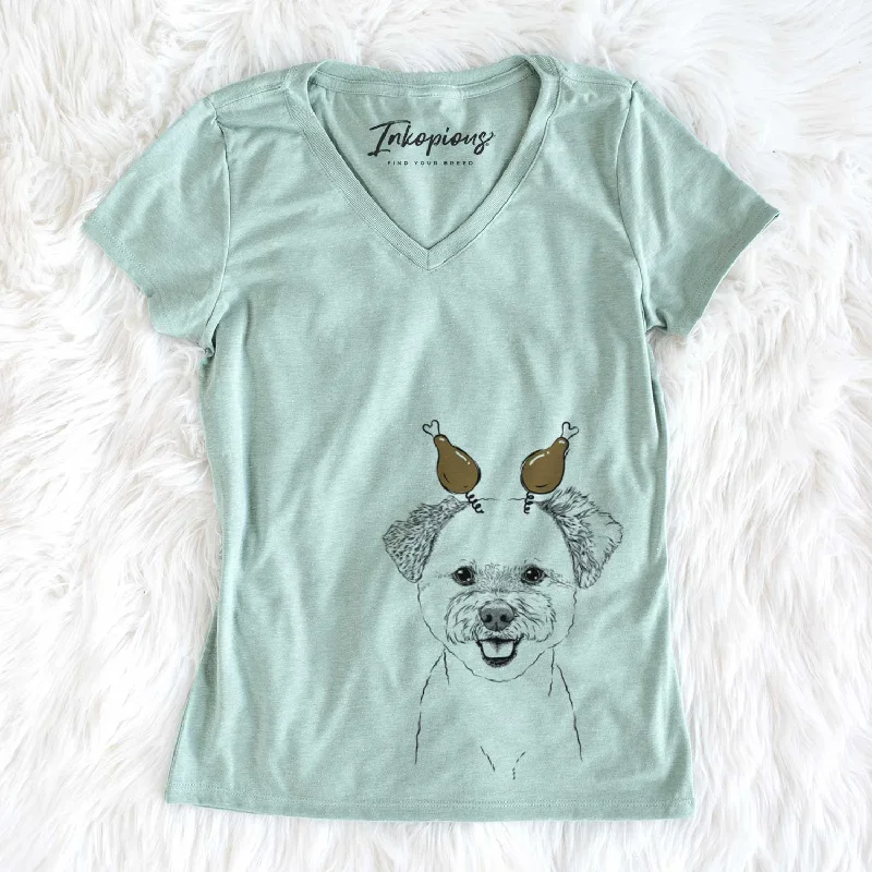 Thanksgiving Chippy the Mixed Breed - Women's V-neck Shirt-- Cozy Warm Stylish