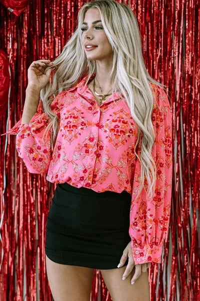 Blue Zone Planet |  Ditsy Floral Collared Neck Shirt-- Thin T-Shirt Open Front Quick Dry