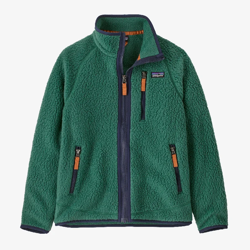 Kids' Retro Pile Fleece Jacket Front Pockets Side Pockets Patch Pockets