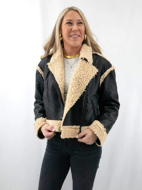 Sherpa and Faux Suede Jacket Tiered Jacket Buttoned Jacket Zippered Jacket