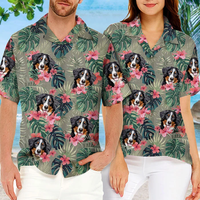 Colorful Tropical Flowers And Leaves - Dog & Cat Personalized Custom Unisex Hawaiian Shirt - Upload Image, Dog Face, Cat Face - Summer Vacation Gift, Gift For Pet Owners, Pet Lovers