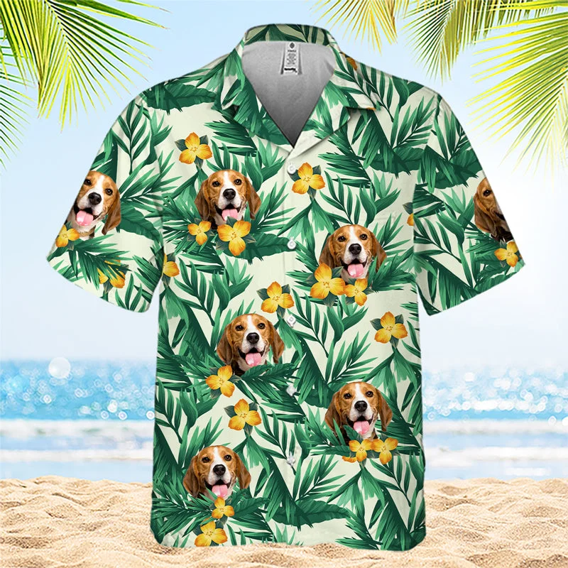 Colorful Tropical Flowers And Leaves Pattern - Dog & Cat Personalized Custom Unisex Hawaiian Shirt - Upload Image, Dog Face, Cat Face - Summer Vacation Gift, Gift For Pet Owners, Pet Lovers