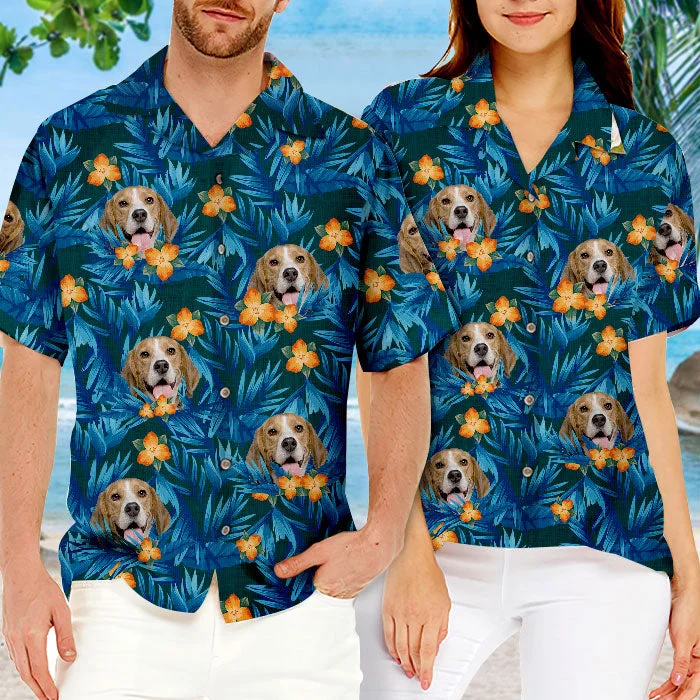 Colorful Tropical Flowers And Leaves Pattern - Dog & Cat Personalized Custom Unisex Hawaiian Shirt - Upload Image, Dog Face, Cat Face - Summer Vacation Gift, Gift For Pet Owners, Pet Lovers