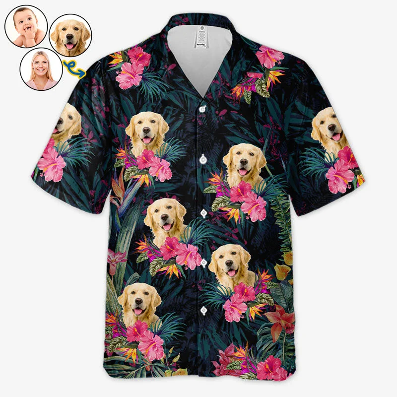 Custom Photo I Live For Summer - Dog & Cat Personalized Custom Unisex Tropical Hawaiian Aloha Shirt - Summer Vacation Gift, Gift For Pet Owners, Pet Lovers