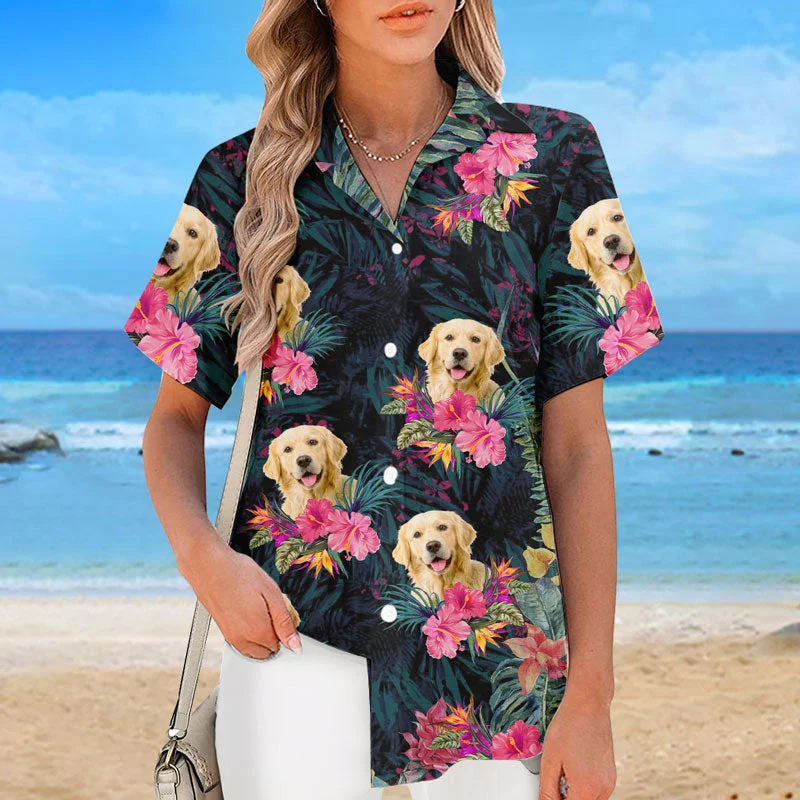 Custom Photo I Live For Summer - Dog & Cat Personalized Custom Unisex Tropical Hawaiian Aloha Shirt - Summer Vacation Gift, Gift For Pet Owners, Pet Lovers