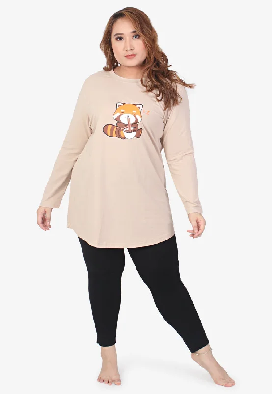 Red Panda Cute Animals Sleep Tee - Cream