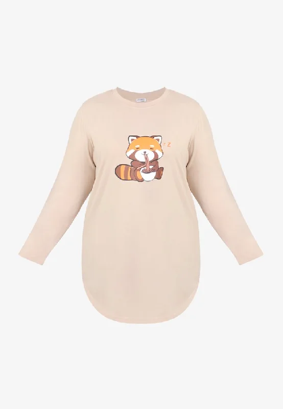 Red Panda Cute Animals Sleep Tee - Cream