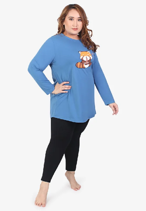 Red Panda Cute Animals Sleep Tee - Blue