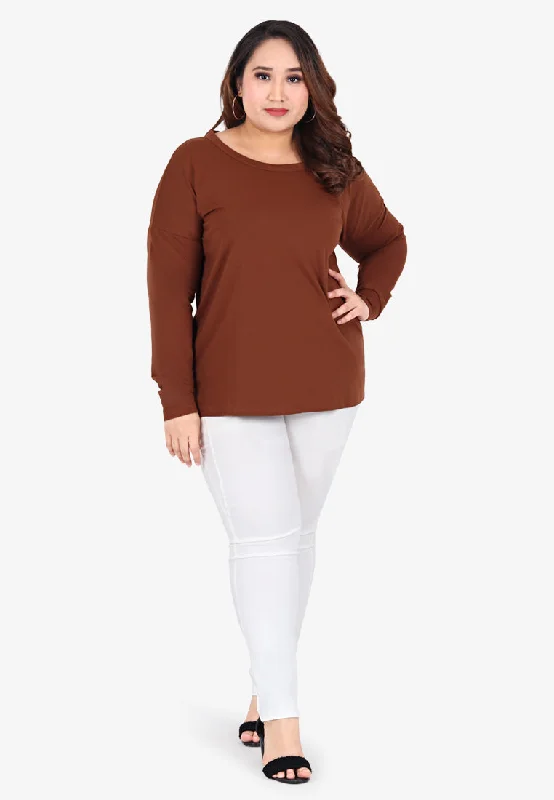 Juniper Wide Neck Jumper Tee - Brown