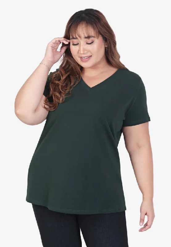 Verra V-neck Short Sleeve Basic Tee - Dark Green