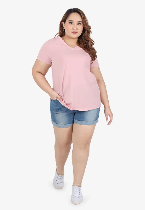 Verra V-neck Short Sleeve Basic Tee - Light Pink