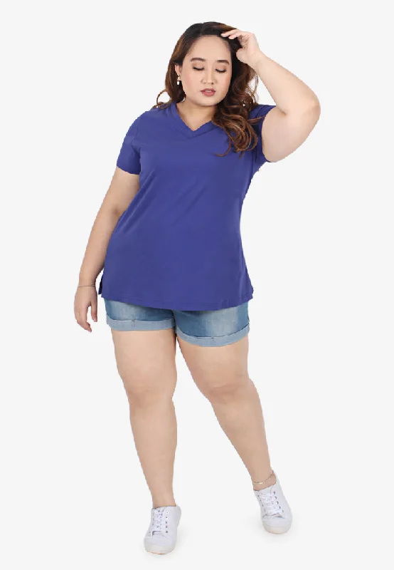 Verra V-neck Short Sleeve Basic Tee - Indigo Blue