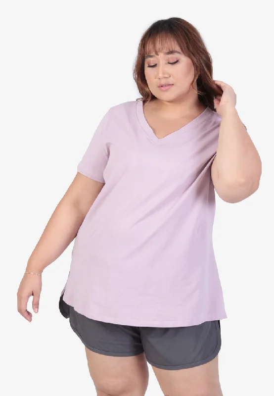 Verra V-neck Short Sleeve Basic Tee - Lilac Pink