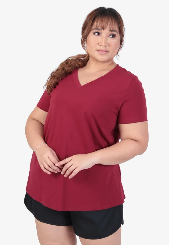 Verra V-neck Short Sleeve Basic Tee - Maroon