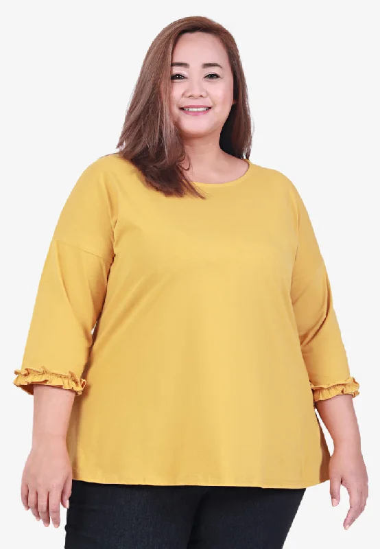 Rozenn Ruffles Edge 3/4 Sleeve Tee - Yellow