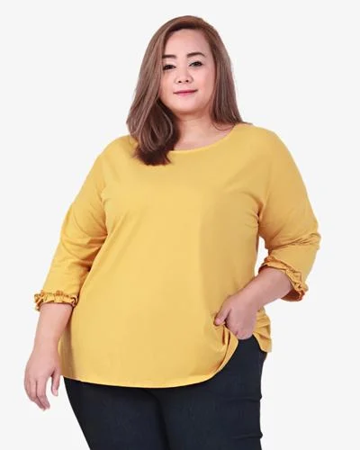 Rozenn Ruffles Edge 3/4 Sleeve Tee - Yellow