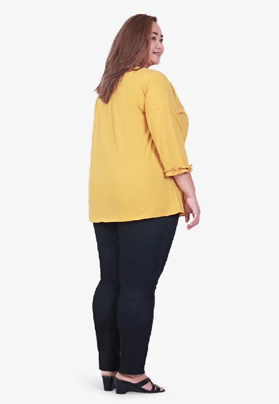 Rozenn Ruffles Edge 3/4 Sleeve Tee - Yellow