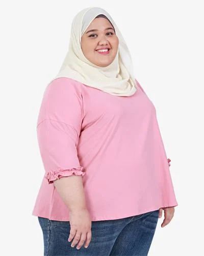 Rozenn Ruffles Edge 3/4 Sleeve Tee - Pink