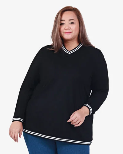 Vachia V-neck Preppy Varsity Jumper Tee - Black