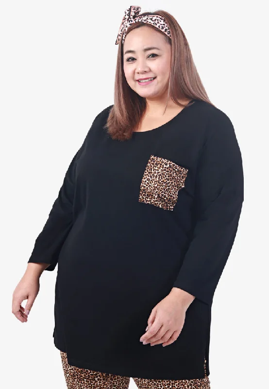 Poetri Black Printed Pocket Tee - Small Leopard