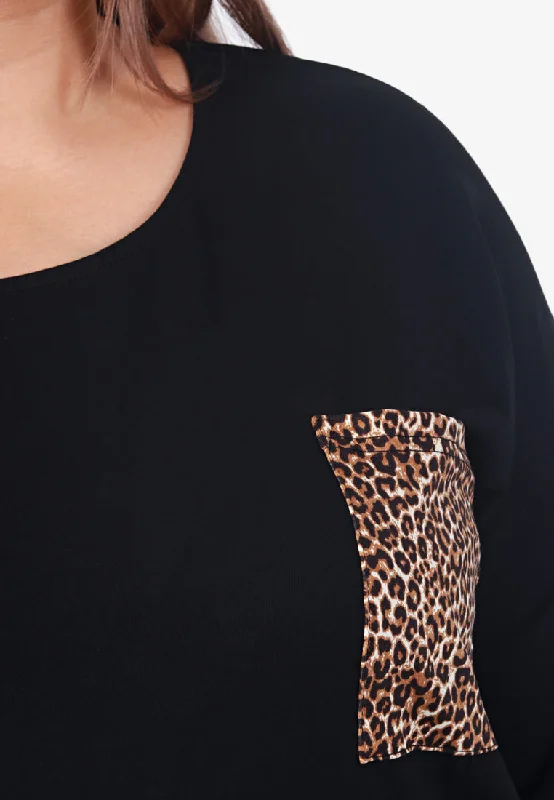 Poetri Black Printed Pocket Tee - Small Leopard