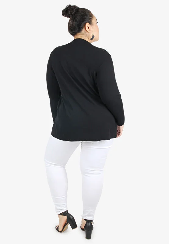 Veronica Premium Ribbed V-Neck Long Sleeves Tee - Black