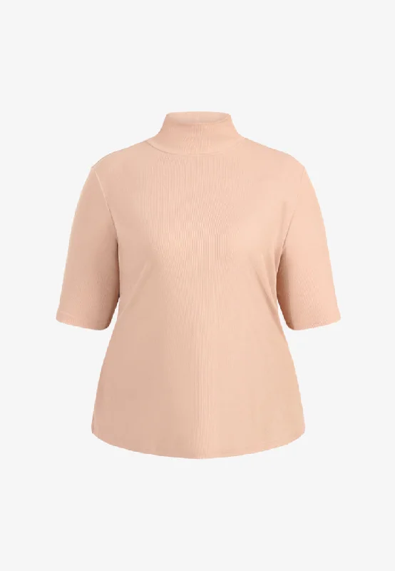 Rosalyn Ribbed Short Sleeve Turtleneck Top - Nude