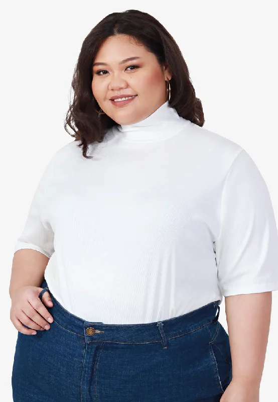 Rosalyn Ribbed Short Sleeve Turtleneck Top - White