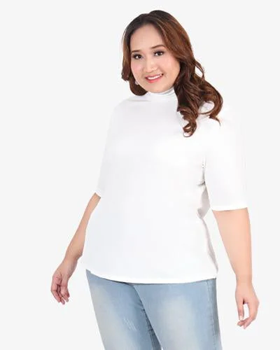 Rosalyn Ribbed Short Sleeve Turtleneck Top - White