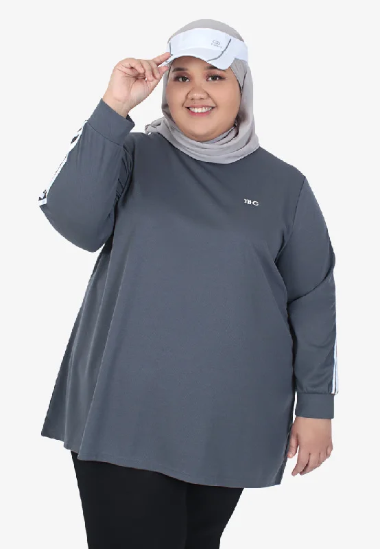 Aleenda Long Sleeve Athleisure Tee - Grey