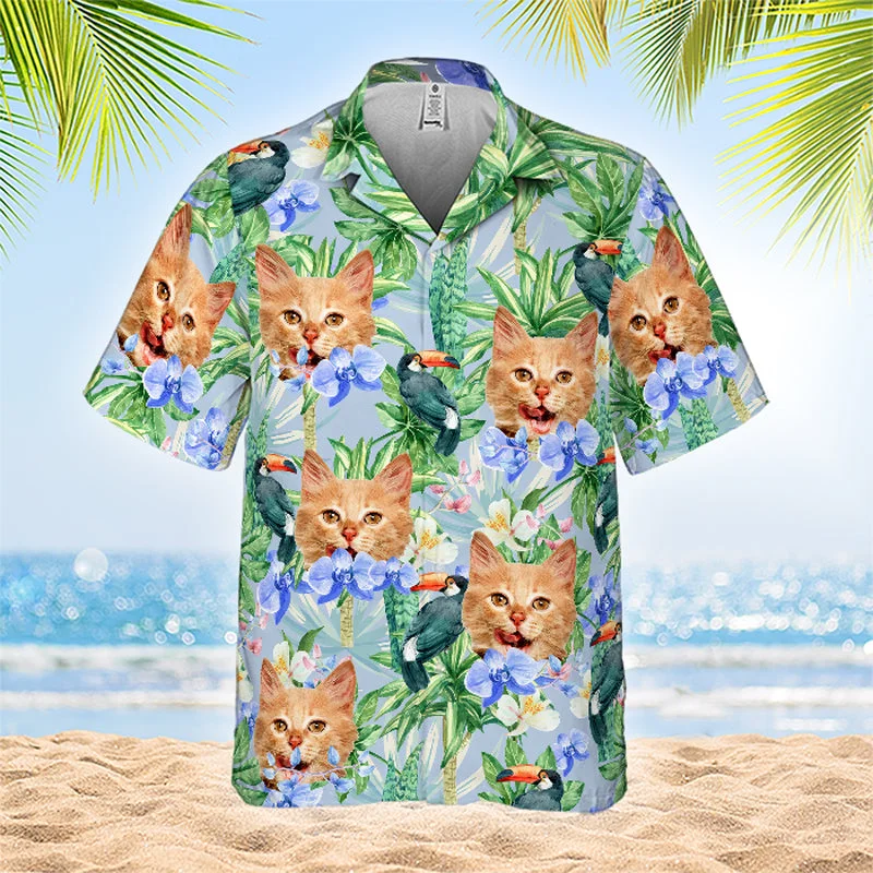 Tropical Bird Flower Pattern - Dog & Cat Personalized Custom Unisex Hawaiian Shirt - Upload Image, Dog Face, Cat Face - Summer Vacation Gift, Gift For Pet Owners, Pet Lovers