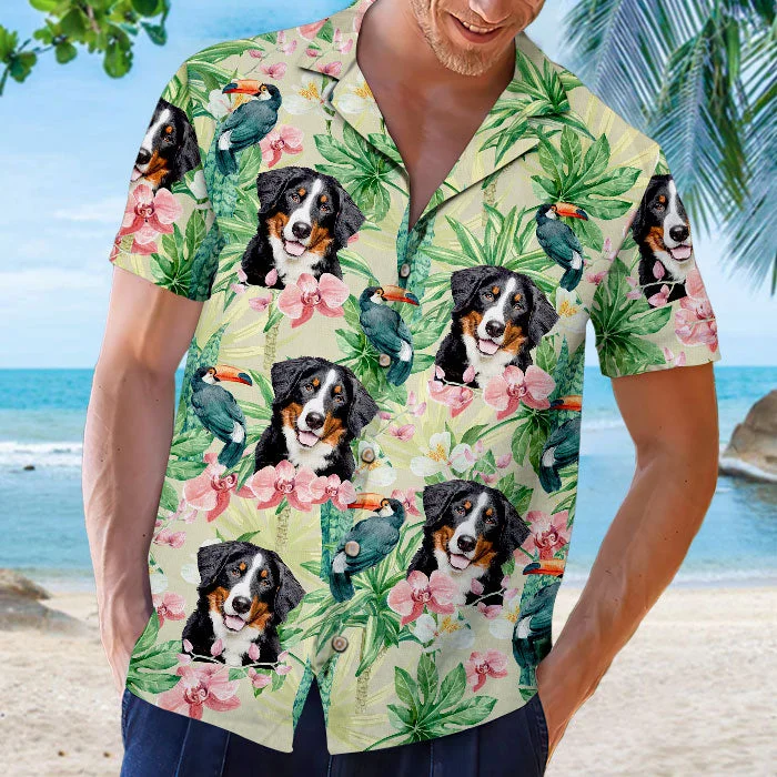 Tropical Bird Flower Pattern - Dog & Cat Personalized Custom Unisex Hawaiian Shirt - Upload Image, Dog Face, Cat Face - Summer Vacation Gift, Gift For Pet Owners, Pet Lovers