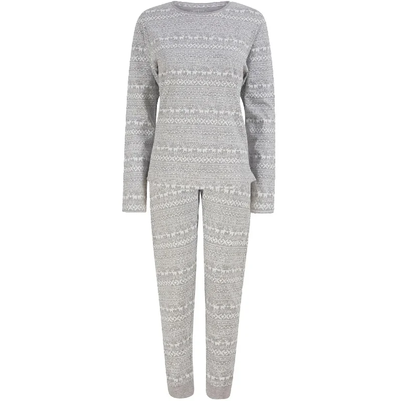 Christmas 2 Piece Vega Repeat Fairisle Womens Christmas Pyjama Set - Grey