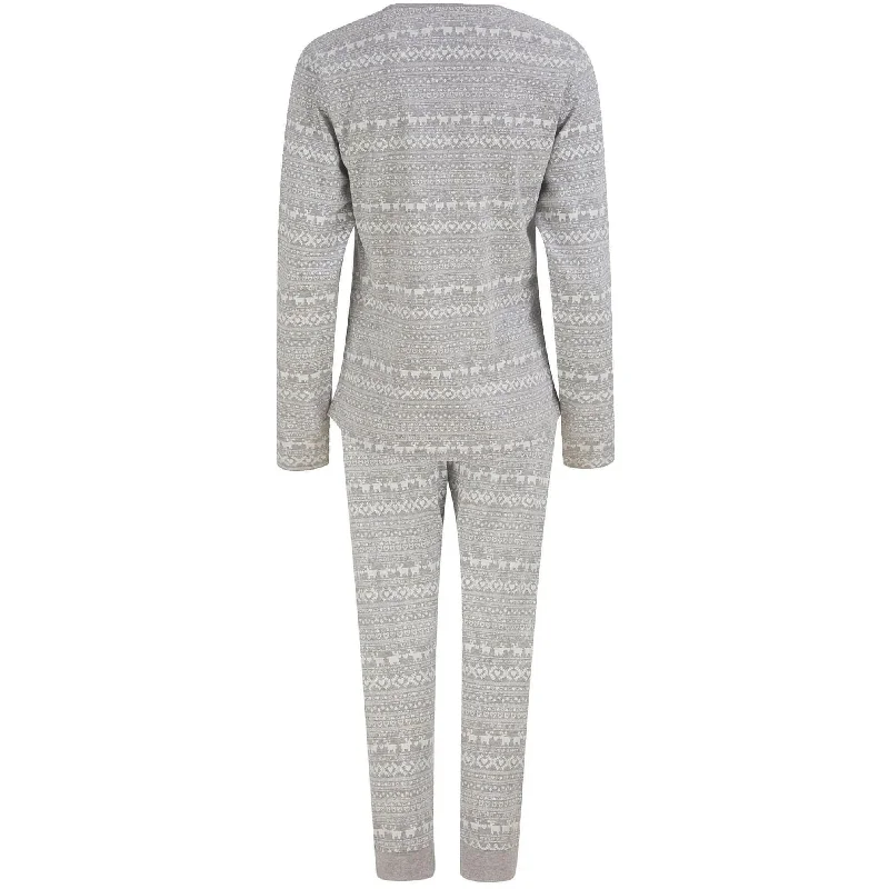 Christmas 2 Piece Vega Repeat Fairisle Womens Christmas Pyjama Set - Grey