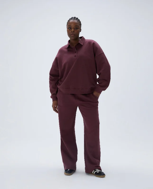 Low Rise Straight Leg Sweatpants - Burgundy