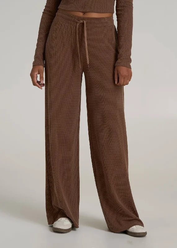 Mid Rise Waffle Wide Leg Pants for Tall Women in Otter Brown