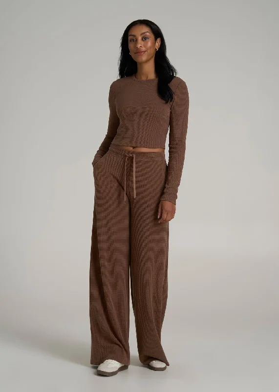 Mid Rise Waffle Wide Leg Pants for Tall Women in Otter Brown