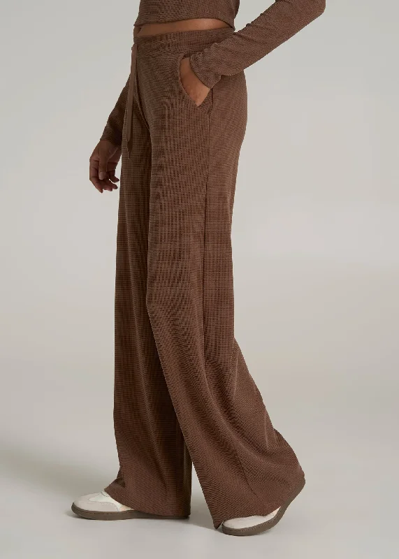 Mid Rise Waffle Wide Leg Pants for Tall Women in Otter Brown