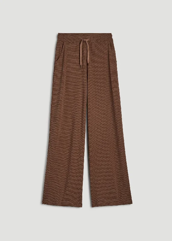 Mid Rise Waffle Wide Leg Pants for Tall Women in Otter Brown