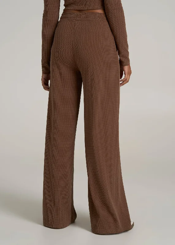 Mid Rise Waffle Wide Leg Pants for Tall Women in Otter Brown