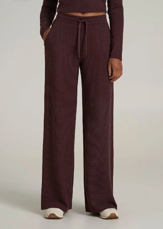 Mid Rise Waffle Wide Leg Pants for Tall Women in Oxblood