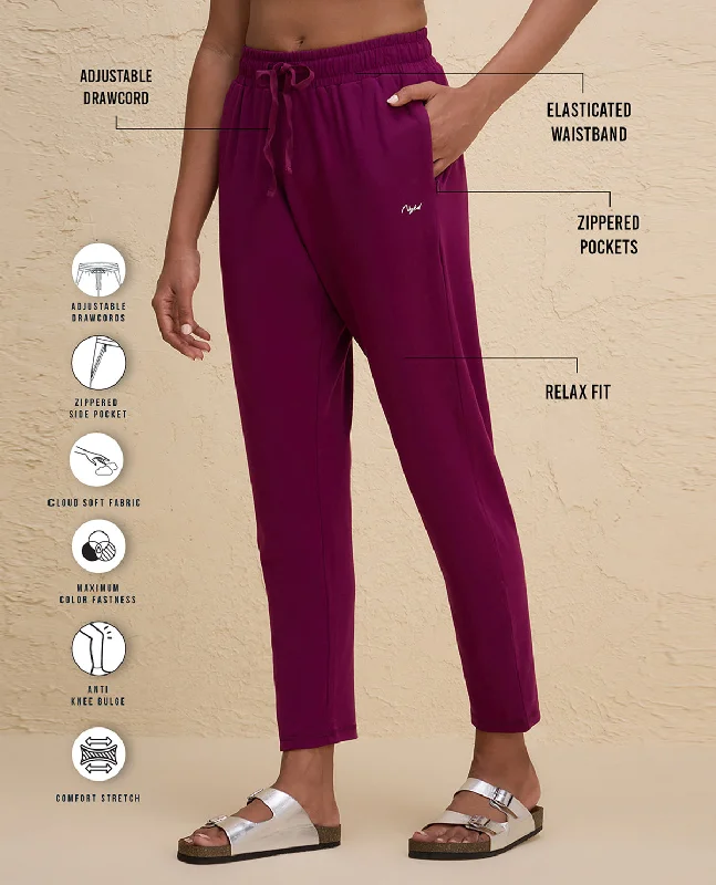 Nykd By Nykaa All Day Cotton Comfort Pant with Zip Pockets-NYAT502-Wine