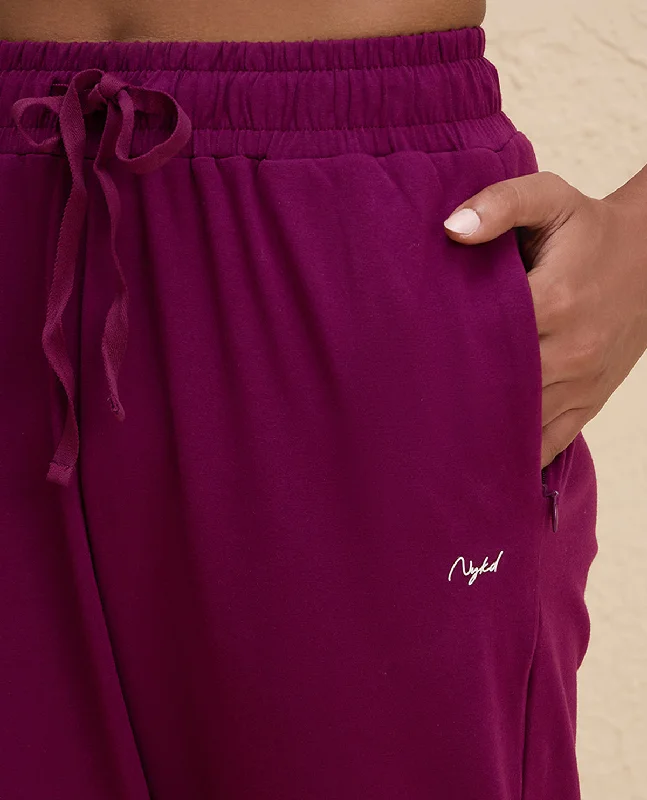 Nykd By Nykaa All Day Cotton Comfort Pant with Zip Pockets-NYAT502-Wine