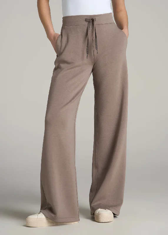 Pull-On Tie Waist Wide Leg Pants for Tall Women in Portobello