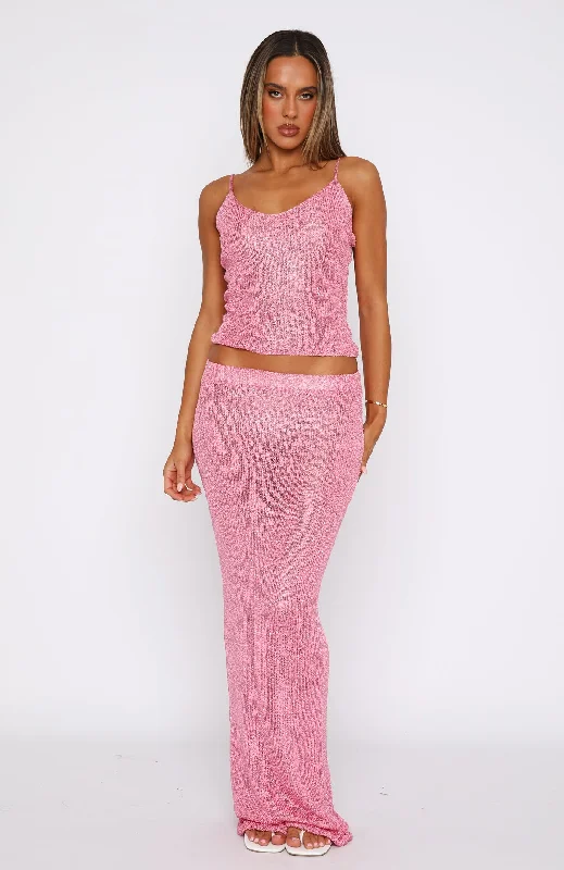 Star Shining Sequin Knit Maxi Skirt Bubblegum