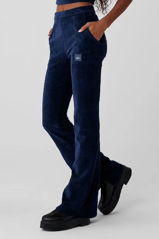 Micro Corduroy High-Waist Winter Break Flare Pant - Navy