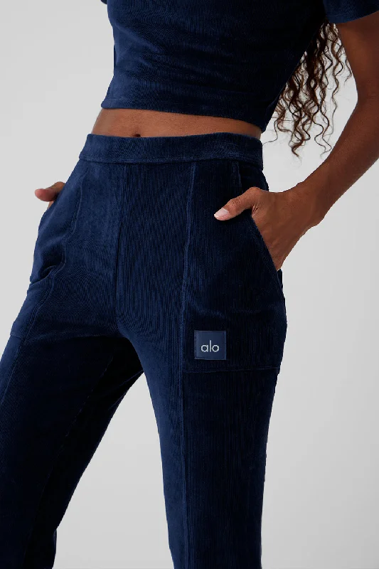 Micro Corduroy High-Waist Winter Break Flare Pant - Navy