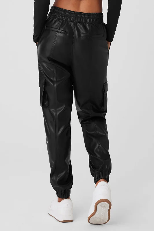 Faux Leather Power Hour Jogger - Black