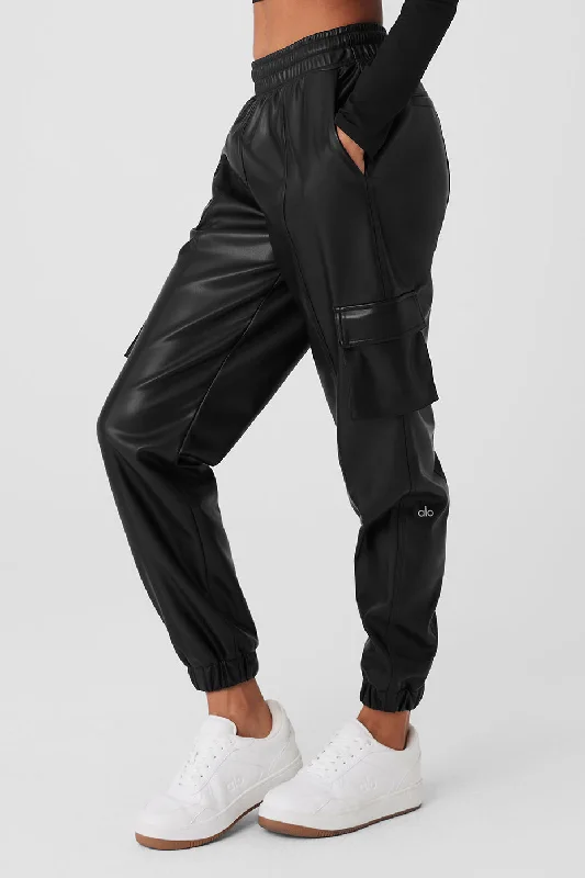 Faux Leather Power Hour Jogger - Black