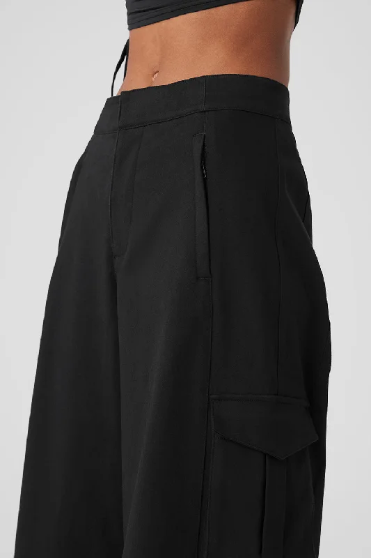 Wide Leg Cargo Show Off Trouser - Black